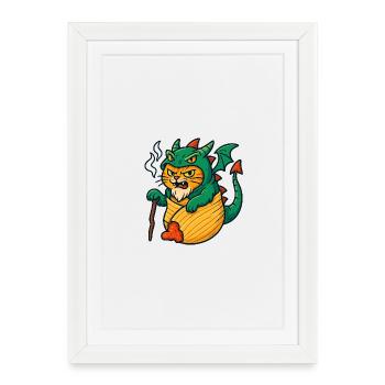 Chat dragon dans le design fantastique - Affiche encadrée (27 × 37 cm) - blanc - Devant