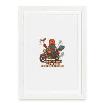 BBQ Biker – Gebraten wird auf’m Bike - Gerahmtes Poster (27 × 37 cm) - Weiß - Vorne