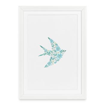 Élégant motif d’oiseau floral bleu - Affiche encadrée (27 × 37 cm) - blanc - Devant
