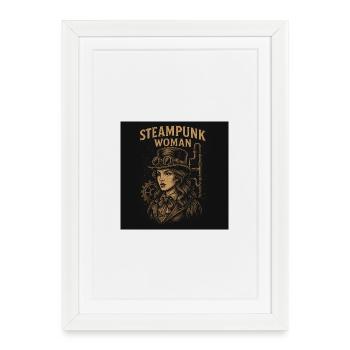 Portrait de femme steampunk sur noir - Affiche encadrée (27 × 37 cm) - blanc - Devant