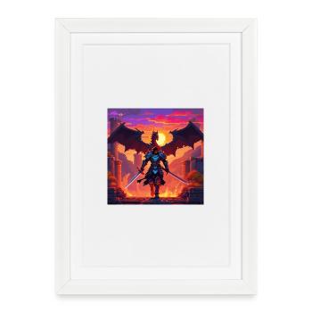 Guerrier dragon dans le style pixel art - Affiche encadrée (27 × 37 cm) - blanc - Devant