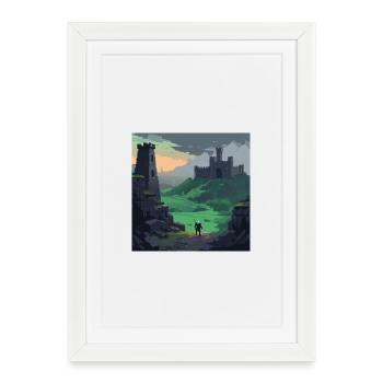 Collines du château au coucher du soleil - Affiche encadrée (27 × 37 cm) - blanc - Devant