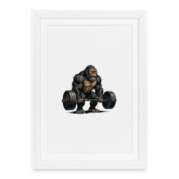 Singe esthétique avec haltère - Affiche encadrée (27 × 37 cm) - blanc - Devant