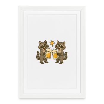Motif de plaisir de boire raton laveur - Affiche encadrée (27 × 37 cm) - blanc - Devant