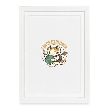 Explorateur de l’espace – Chat astronaute kawaii - Affiche encadrée (27 × 37 cm) - blanc - Devant