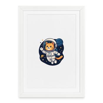 Space Cat Adventure – Chemise d’astronaute kawaii - Affiche encadrée (27 × 37 cm) - blanc - Devant