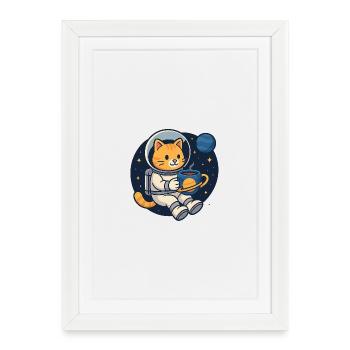 Astro Cat Coffee Break – Kawaii Space Shirt - Framed poster (27 × 37 cm) - white - Front