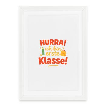 Lettrage de départ de première classe avec cartable - Affiche encadrée (27 × 37 cm) - blanc - Devant