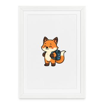 Cute fox with glasses & satchel - Framed poster (27 × 37 cm) - white - Front