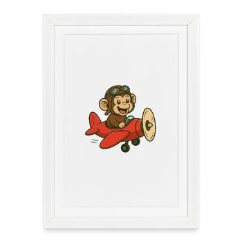 Lachender Affe im Flugzeug mit Pilotbrille - Gerahmtes Poster (27 × 37 cm) - Weiß - Vorne