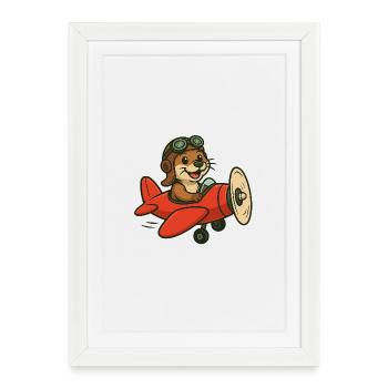 Adventurous otter on the plane - Framed poster (27 × 37 cm) - white - Front