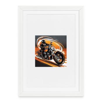 Motorradfahrer im Dynamik - Stil - Biker Kunstdesi - Gerahmtes Poster (27 × 37 cm) - Weiß - Vorne