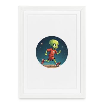 Coureur extraterrestre avec maillot de football - Affiche encadrée (27 × 37 cm) - blanc - Devant