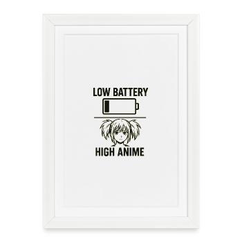 Anime Mädchen mit Akku Warnung - Gerahmtes Poster (27 × 37 cm) - Weiß - Vorne