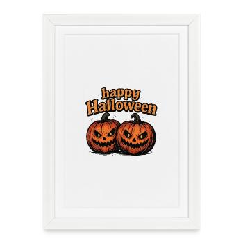 Citrouilles effrayantes d’Halloween avec mauvais œil - Affiche encadrée (27 × 37 cm) - blanc - Devant