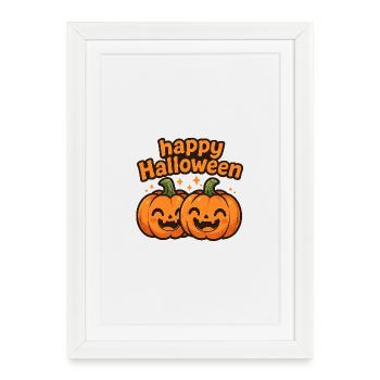 Joyeux Halloween citrouilles avec lettrage - Affiche encadrée (27 × 37 cm) - blanc - Devant