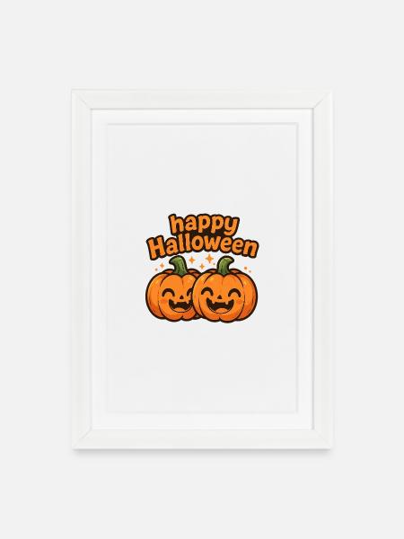 Joyeux Halloween citrouilles avec lettrage - Affiche encadrée (27 × 37 cm) - blanc
