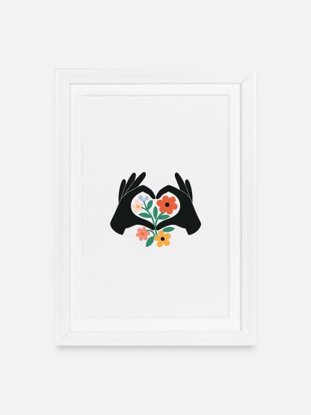Floral_Heart_Hands - Framed poster (27 × 37 cm) - white