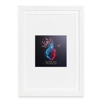 HerZschlag I Ilustration Cerisier Fleurs & Colibri - Affiche encadrée (27 × 37 cm) - blanc - Devant
