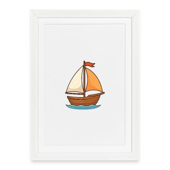 Voilier maritime conception d’aquarelle - Affiche encadrée (27 × 37 cm) - blanc - Devant