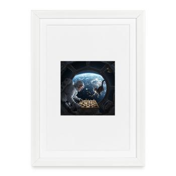 Échecs spatiaux avec chat - Affiche encadrée (27 × 37 cm) - blanc - Devant