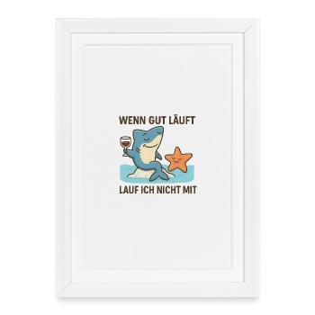 Funny shark with wine and fun - Framed poster (27 × 37 cm) - white - Front