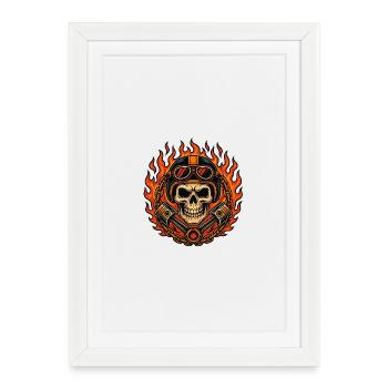 Crâne Moto Fire & Flames Design - Affiche encadrée (27 × 37 cm) - blanc - Devant