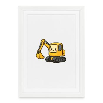 Cute excavator with googly eyes - Framed poster (27 × 37 cm) - white - Front