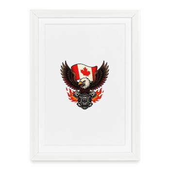 Aigle canadien biker avec drapeau et pistons - Affiche encadrée (27 × 37 cm) - blanc - Devant