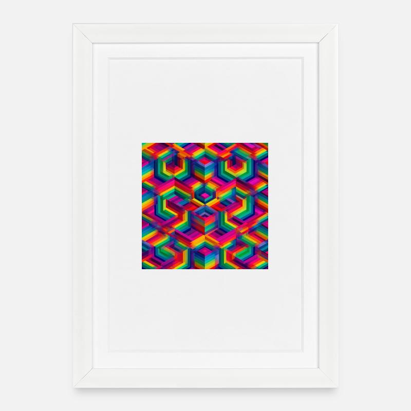 Colorful Geometric 3D Illusion - Framed poster (27 × 37 cm) - white