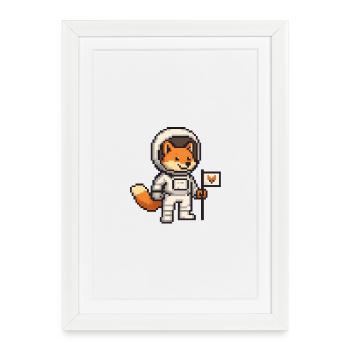 Renard pixel art en costume d’astronaute - Affiche encadrée (27 × 37 cm) - blanc - Devant