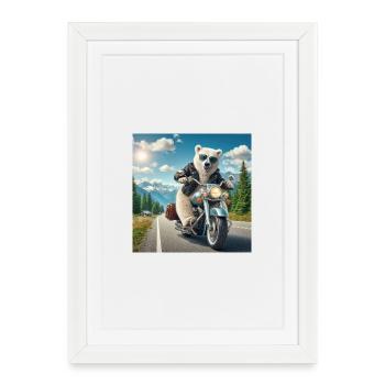 Ours en moto en aventure dans la montagne - Affiche encadrée (27 × 37 cm) - blanc - Devant
