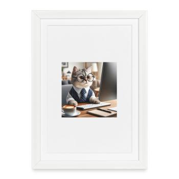 Chat Intelligent Chat Noir en Costume d’Affaires - Affiche encadrée (27 × 37 cm) - blanc - Devant