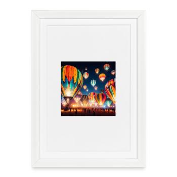 Montgolfières Colorées Nocturnes - Affiche encadrée (27 × 37 cm) - blanc - Devant