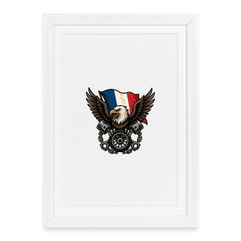 Aigle français avec drapeau  - Affiche encadrée (27 × 37 cm) - blanc - Devant