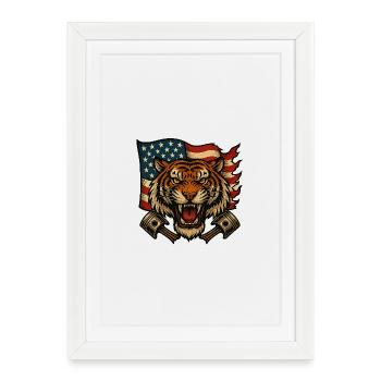 Tigre Patriote avec Drapeau Américain - Affiche encadrée (27 × 37 cm) - blanc - Devant