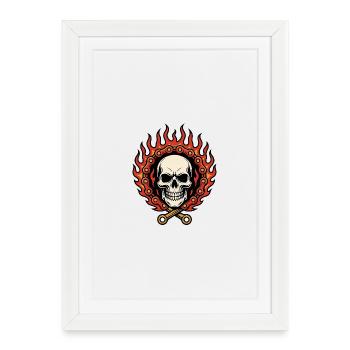 Flaming Flamed Skull in Flame Chain - Framed poster (27 × 37 cm) - white - Front