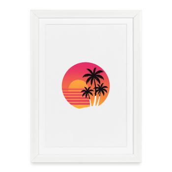 Retro Sunset Palm Trees | 80s Beach Vibes - Framed poster (27 × 37 cm) - white - Front