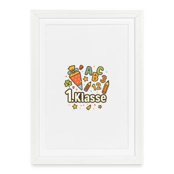 First Year Motif with School Supplies - Framed poster (27 × 37 cm) - white - Front