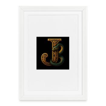 J – Ornement magique au basilic - Affiche encadrée (27 × 37 cm) - blanc - Devant