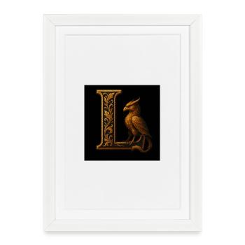 L – Ornement magique avec phénix - Affiche encadrée (27 × 37 cm) - blanc - Devant
