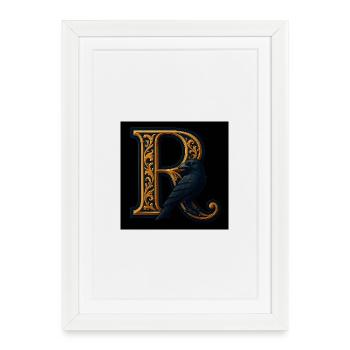 R – Ornement magique avec corbeau - Affiche encadrée (27 × 37 cm) - blanc - Devant