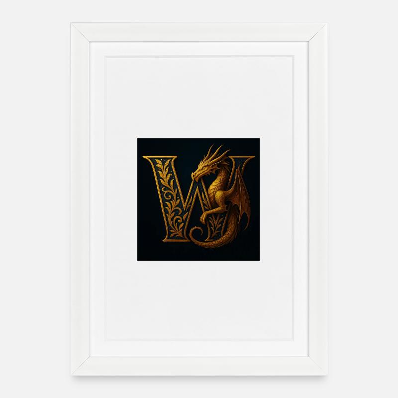 W – Magisches Ornament mit Drachen - Gerahmtes Poster (27 × 37 cm) - Weiß