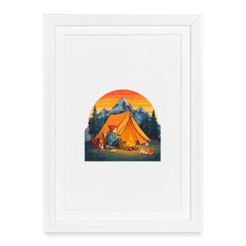 Camping avec chat - Affiche encadrée (27 × 37 cm) - blanc - Devant