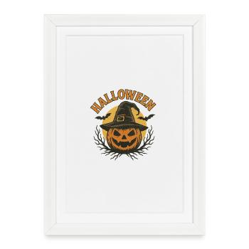 Tête de citrouille d’Halloween avec chapeau de sorcière - Affiche encadrée (27 × 37 cm) - blanc - Devant