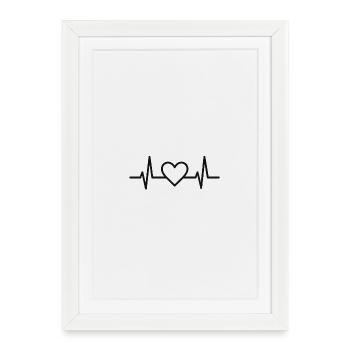 Battement de cœur avec conception de lignes de cœur - Affiche encadrée (27 × 37 cm) - blanc - Devant