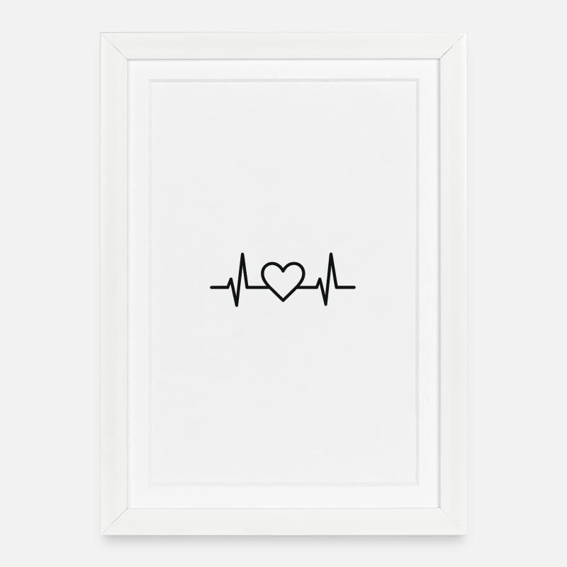 Heartbeat with Heart Lines Design - Framed poster (27 × 37 cm) - white