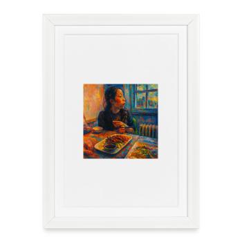 Expressive Portrait of Reflection and Meal - Framed poster (27 × 37 cm) - white - Front