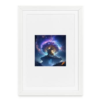 Arbre cosmique lumineux surrealiste - Affiche encadrée (27 × 37 cm) - blanc - Devant
