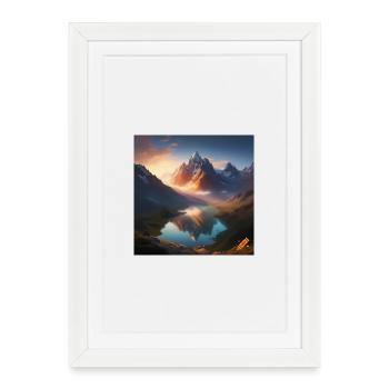 Montagnes enneigées au coucher de soleil - Affiche encadrée (27 × 37 cm) - blanc - Devant